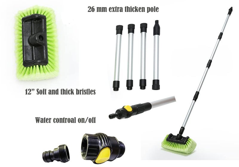 Forgrace Car Wash Brush 12" with Long Handle 60 Inch, Soft Bristle Scrub Brush for Car, Truck, Boat, RV, House Siding, Deck Camper Exterior Washing Cleaning Tool Green - Image 2